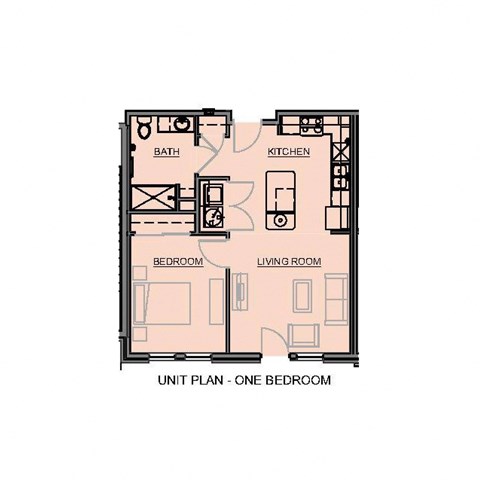 2D Floorplan of 1 Bedroom 1 Bath